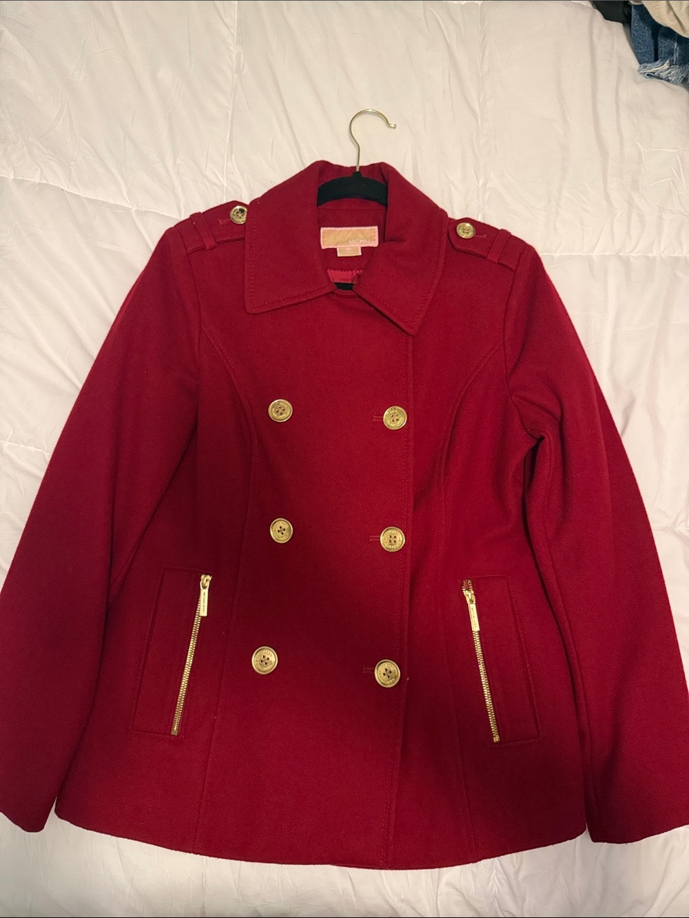 Michael Kors Red Double-Breasted Women's Peacoat Jacket